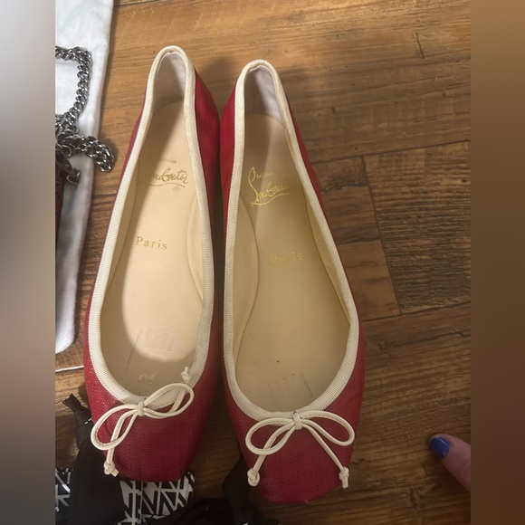 Christian Louboutin Red and Cream Flats - Picture 1 of 2